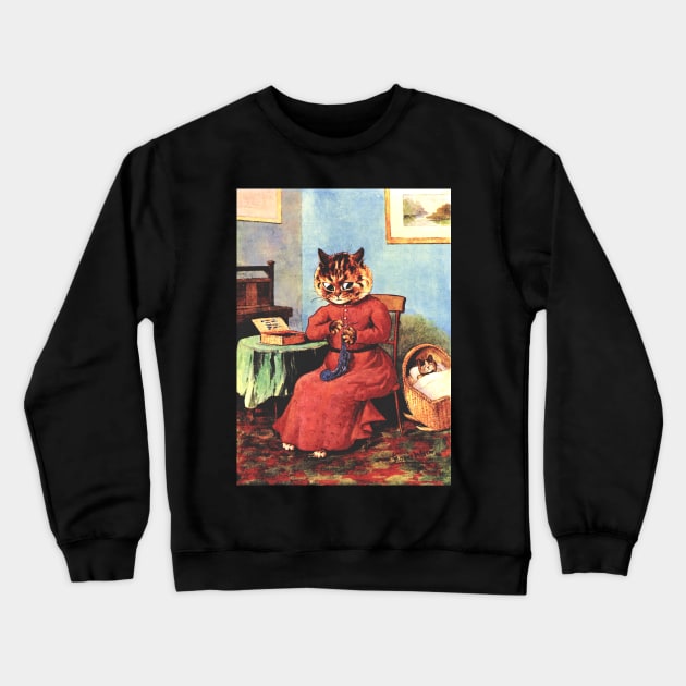 Sewing Cat by Louis Wain Crewneck Sweatshirt by KarwilbeDesigns